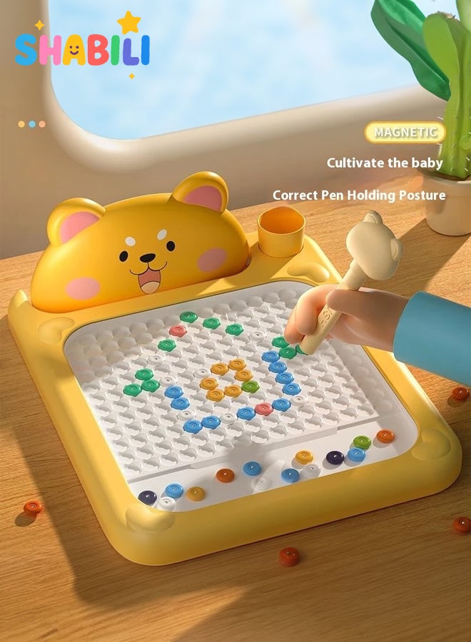 شبيلي لوح الفسيفساء المغناطيسي بأزرار تركيب لعبة تنمية مبكرة آمنة من مواد صديقة للبيئة بأزرار ملونة مطابقة للأنماط مونتيسوري STEM تعلم تنسيق اليد والعين لعبة تعليمية لفصل الحضانة للأطفال الأولاد والبنات هدية عيد ميلاد - Image 1