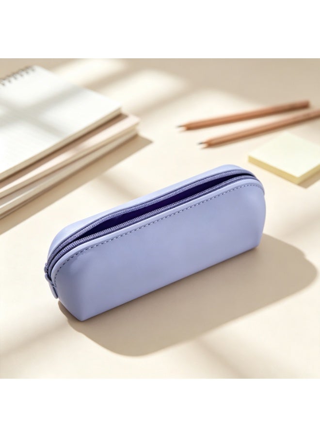Silicone Zipper Pencil Bag, Waterproof Large-Capacity Storage Pouch for School Supplies & Cosmetics, Purple - Image 1
