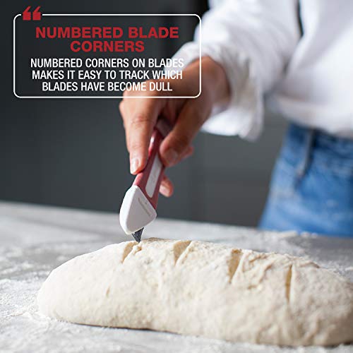 Breadsmart Artisan Bread Making Kit - 5 PC Baking Supplies Set - Lame, Scraper, Whisk, Proofing Basket & Cotton Liner - Red - Image 5