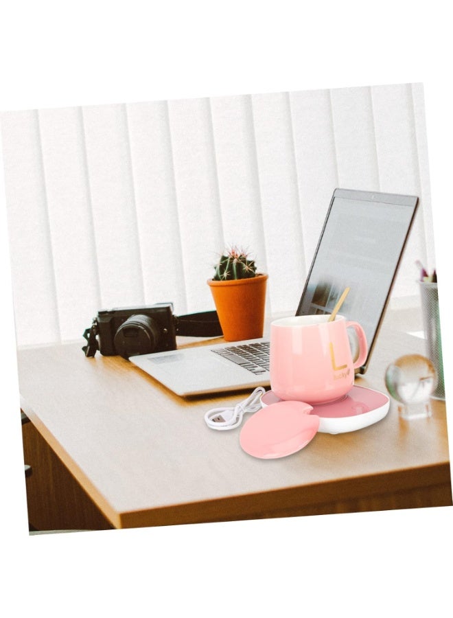 MISBAH Coffee Mug Warmer for Desk, Coffee Cup Warmer Electric Beverage for Keeping Cocoa Tea Water Milk Warm, Cup and Spoon (Pink) - Image 2