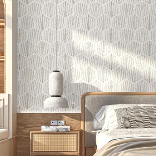 MelunMer Modern Peel and Stick Wallpaper Boho Contact Paper for Cabinets/Drawers 78.8In L 17.3In W Self Adhesive Removable Wallpaper for Bedroom/Bathroom Waterproof Geometric Contact Paper Beige/White - Image 2