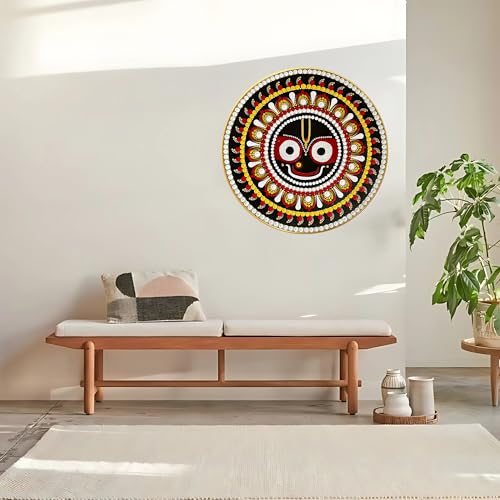 Nozvera Jagannath Ji Wall Painting 24x24 Inch | Round MDF Wall Art for Living Room & Home Decor | Vastu Wall Frame | Traditional Pattachitra Style God Painting for Positive Energy & Spiritual Decoration - Image 5