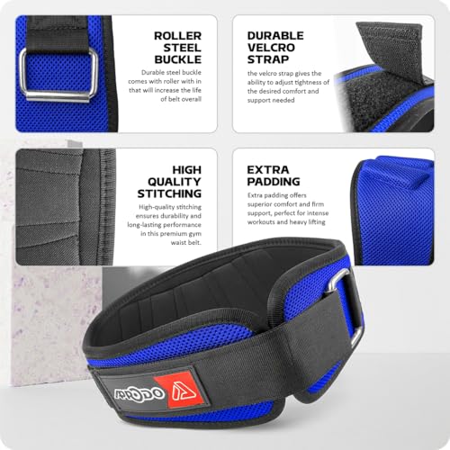 APRODO Power Guidance Nylon Weightlifting Belt Lumbar Waist Support Trainer Protector Belts for Weight Lifting Fitness Sport Gym (Blue, Small) - Image 3