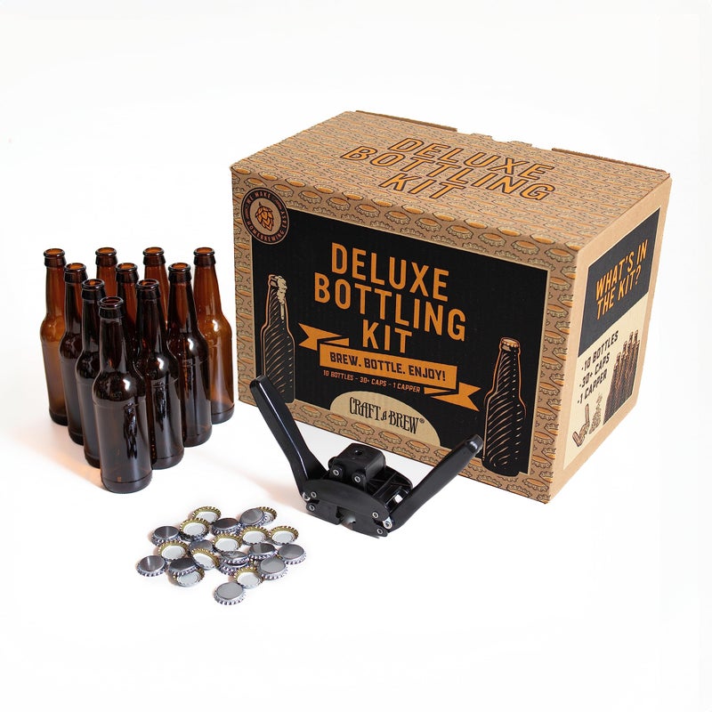Craft A Brew طقم تعبئة ديلوكس – معدات تعبئة البيرة المنزلية – مجموعة تعبئة سهلة للبيرة المنزلية – 10 زجاجات زجاجية فارغة سعة 12 أونصة – 30+ غطاء – 1 جهاز تغطية...  - Image 5