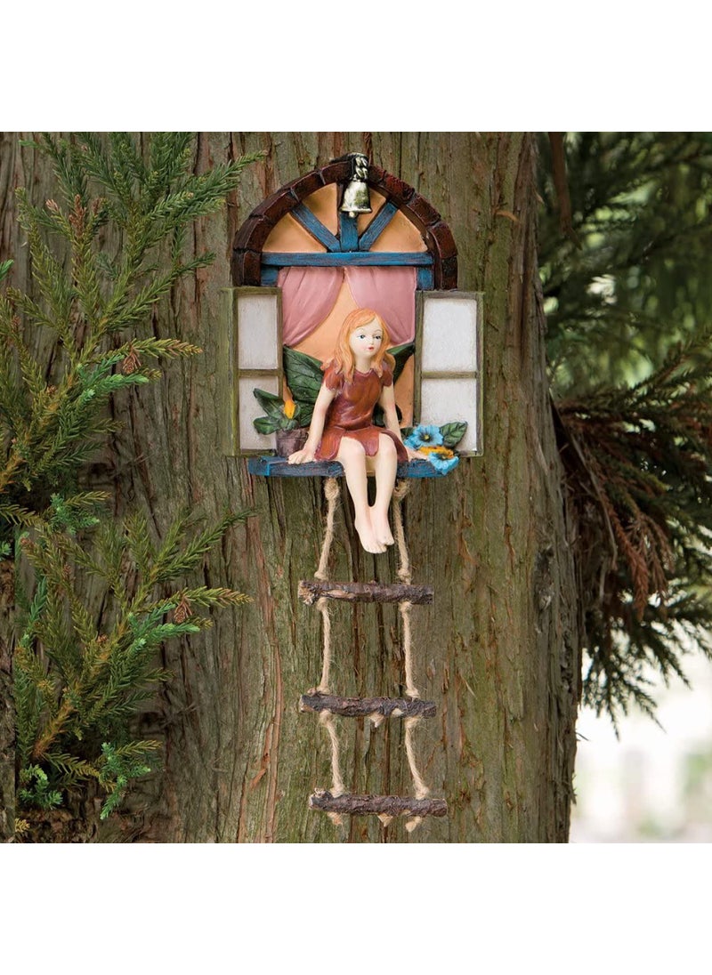 Bits and Pieces Bits and Pieces  Fairy Tree Hanger with Ladder  Yard Decorations  Whimsical Fairy Sculpture  IndoorOutdoor Decoration  Garden Decor 