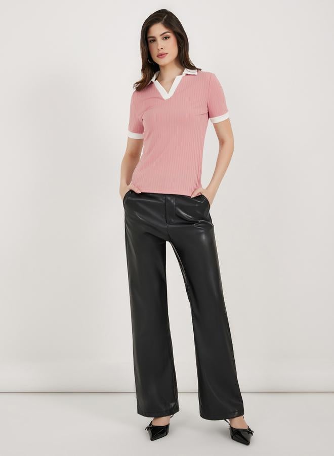 Styli Contrast Trim Rib Collared Fitted Polo T-Shirt - Image 2