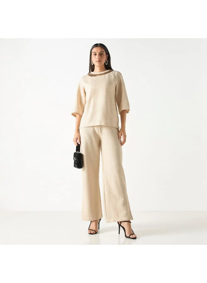 Iconic Iconic Textured Pants with Elasticised Waistband