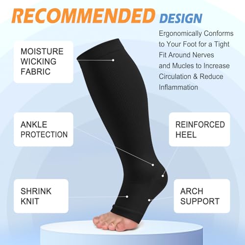 CTHH 3 Pack Open Toe Compression Socks for Women & Men, Toeless Knee High Stockings for Circulation Support, Black Large-X-Large - Image 5