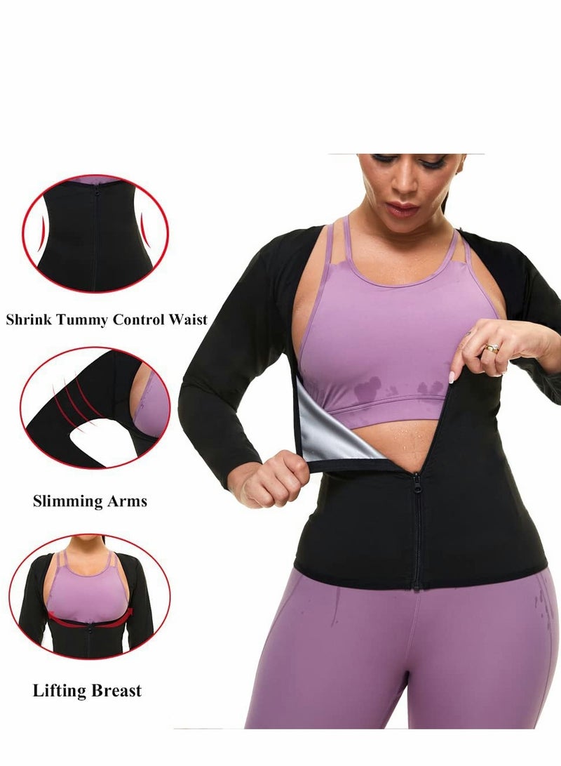Excefore Sauna Suit for Women Sweat Body Shaper Jacket Hot Waist Trainer Long Sleeve Zipper Shirt Workout Top - L - Image 4