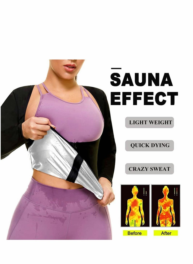 Excefore Sauna Suit for Women Sweat Body Shaper Jacket Hot Waist Trainer Long Sleeve Zipper Shirt Workout Top - L - Image 3