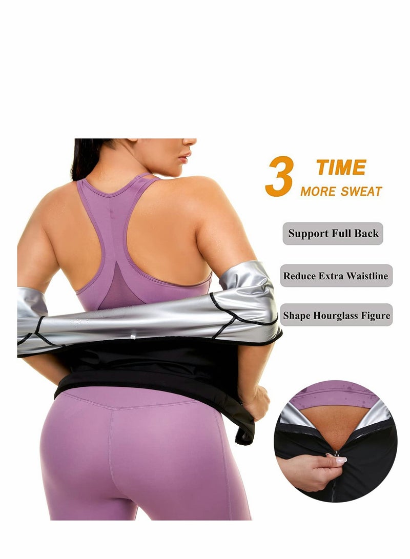 Excefore Sauna Suit for Women Sweat Body Shaper Jacket Hot Waist Trainer Long Sleeve Zipper Shirt Workout Top - L - Image 5