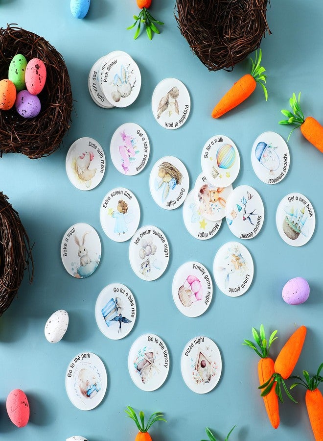 Burbell 24 Pcs 1.5" Easter Egg Tokens with Gift Bag Easter Basket Egg Tokens Round Acrylic Reward Coins with Different Activity Design Gifts for Kids Craft Decoration - Image 3