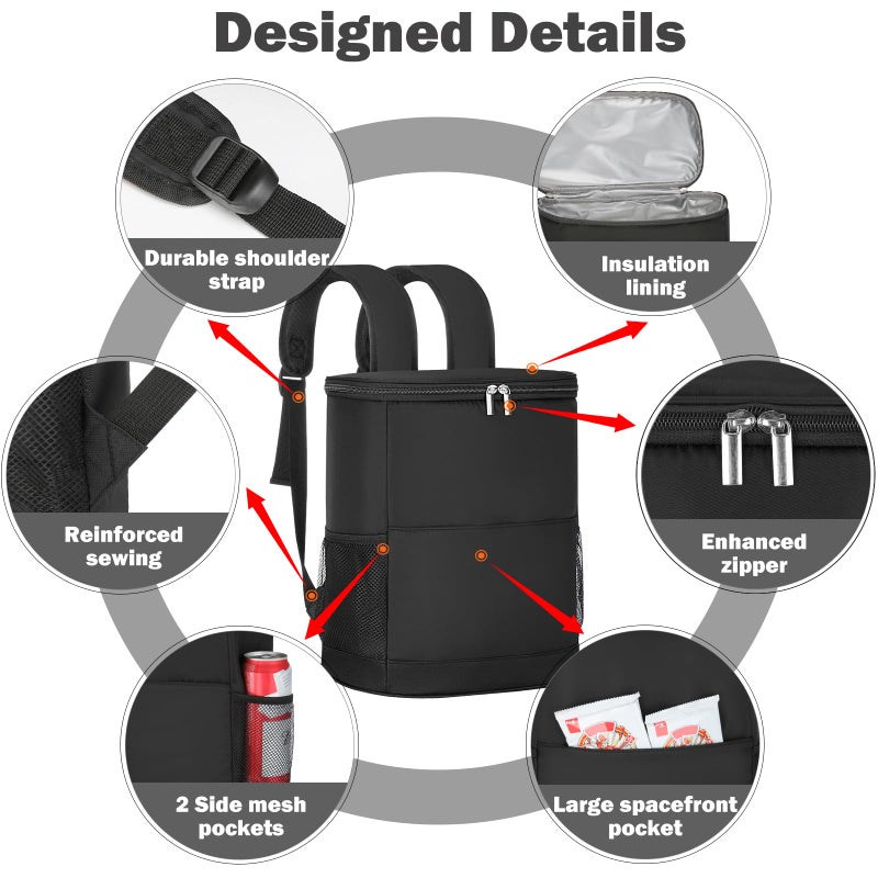 Natural Style Insulated Cooler Backpack 30 Cans - Leak Proof Beer Backpack Lightweight Cooler Bag for Travel, Camping, Beach, Lunch (Black) - Image 5