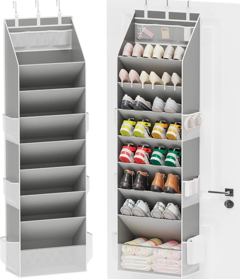 Criusia Shoe Organizer, Over the Door Shoe Organizer, Hanging Closet Shoe Storage with Large Deep Pockets, Fits 16–24 Pairs of Sneakers, Sandals, Boots, Gray - Image 1