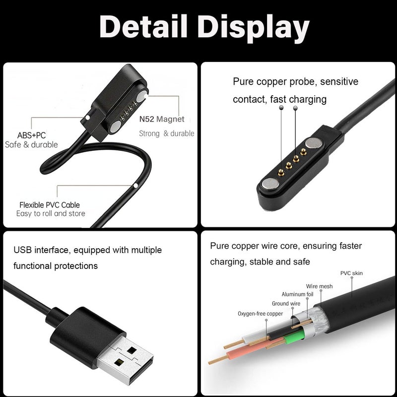 Xininyia 2-Pack 4pin Magnetic Charging Cable for Sedzofan Y16B Kids Smart Watch Charger USB Charging Cord - Image 4