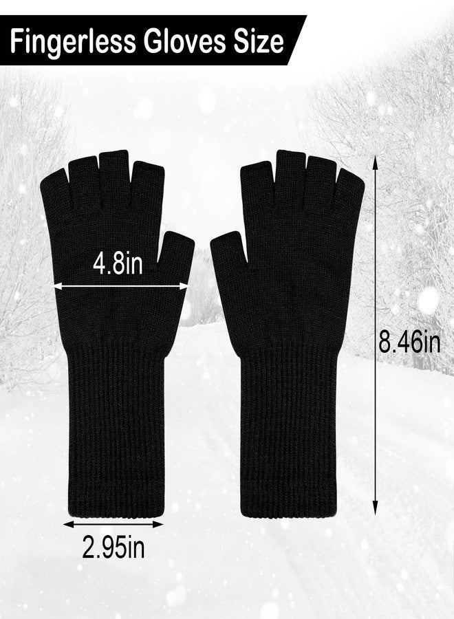 ONESING 4 Pairs Black Fingerless Gloves for Women Half Finger Knit Gloves Warm Stretchy Gloves typing gloves for Women - Image 3