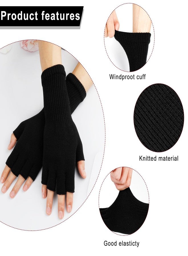 ONESING 4 Pairs Black Fingerless Gloves for Women Half Finger Knit Gloves Warm Stretchy Gloves typing gloves for Women - Image 2