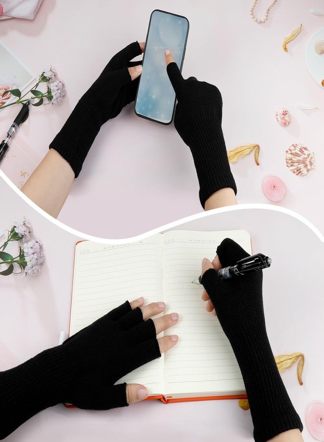 ONESING 4 Pairs Black Fingerless Gloves for Women Half Finger Knit Gloves Warm Stretchy Gloves typing gloves for Women - Image 4