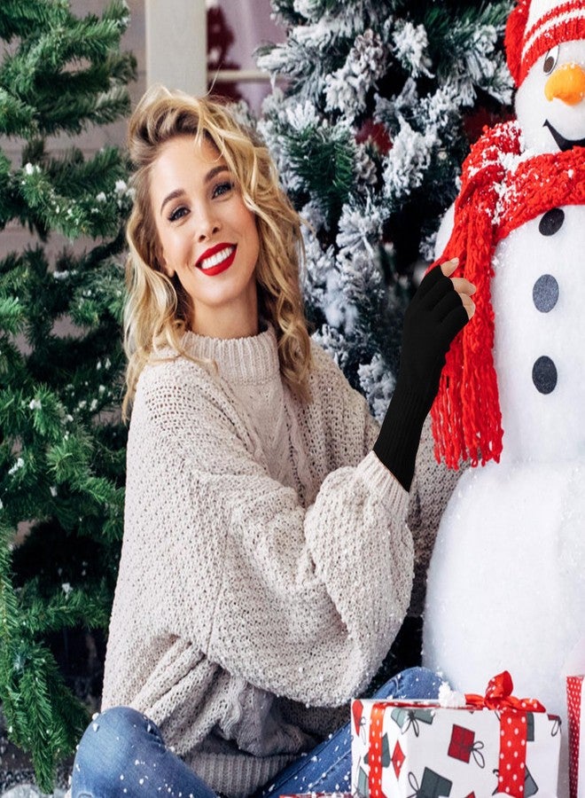 ONESING 4 Pairs Black Fingerless Gloves for Women Half Finger Knit Gloves Warm Stretchy Gloves typing gloves for Women - Image 5