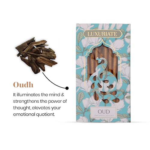 LUXURIATE Oudh Oud Bambooless Incense Dhoop | Natural Herbal Incense Organic Incense, Long-Lasting Incense Stick, Agarbatti for Puja | Luxury Incense - Pack of 1 (20 Sticks) | Incense Stick - Image 4