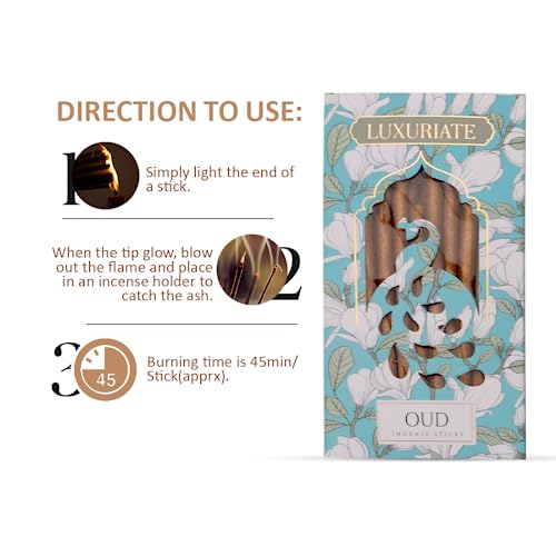 LUXURIATE Oudh Oud Bambooless Incense Dhoop | Natural Herbal Incense Organic Incense, Long-Lasting Incense Stick, Agarbatti for Puja | Luxury Incense - Pack of 1 (20 Sticks) | Incense Stick - Image 5