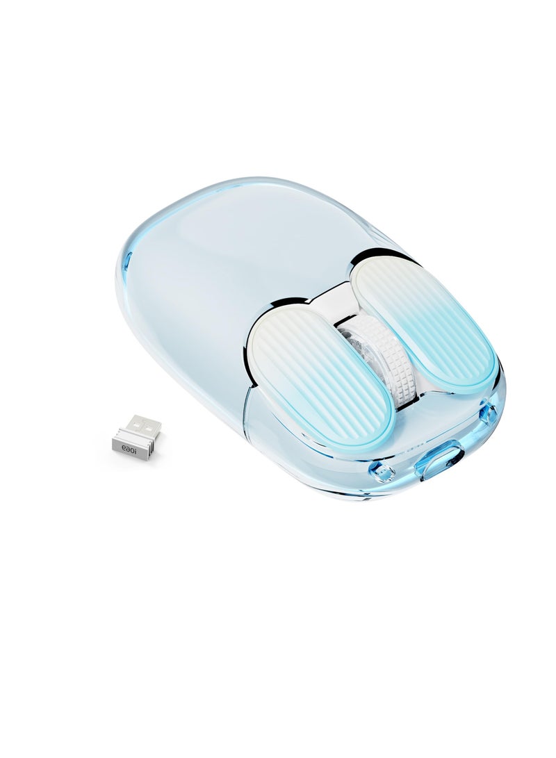 Excefore 2.4GHz Wireless Mouse with USB Mini Receiver, Cute Mouse, Transparent Shell, 7 RGB Backlit, 1600 DPI Optical Tracking, Portable Rechargeable Noiseless Mice for Laptop, PC, Desktop, MacBook, Blue  - Image 1