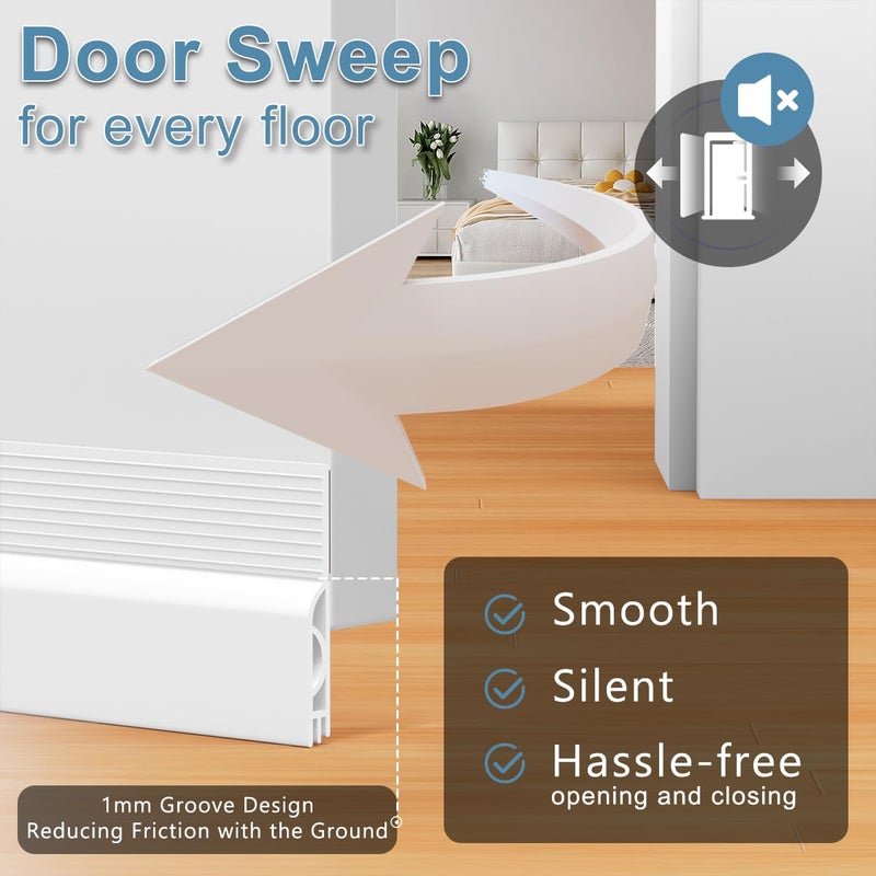Beoguy Door Draft Stopper, Adjustable Door Sweep for Bottom of Door, Under Door Gap Filler for Exterior & Interior Doors, Door Weather Stripping Blocks Noise and Cold Air (78Inch, White) - Image 3