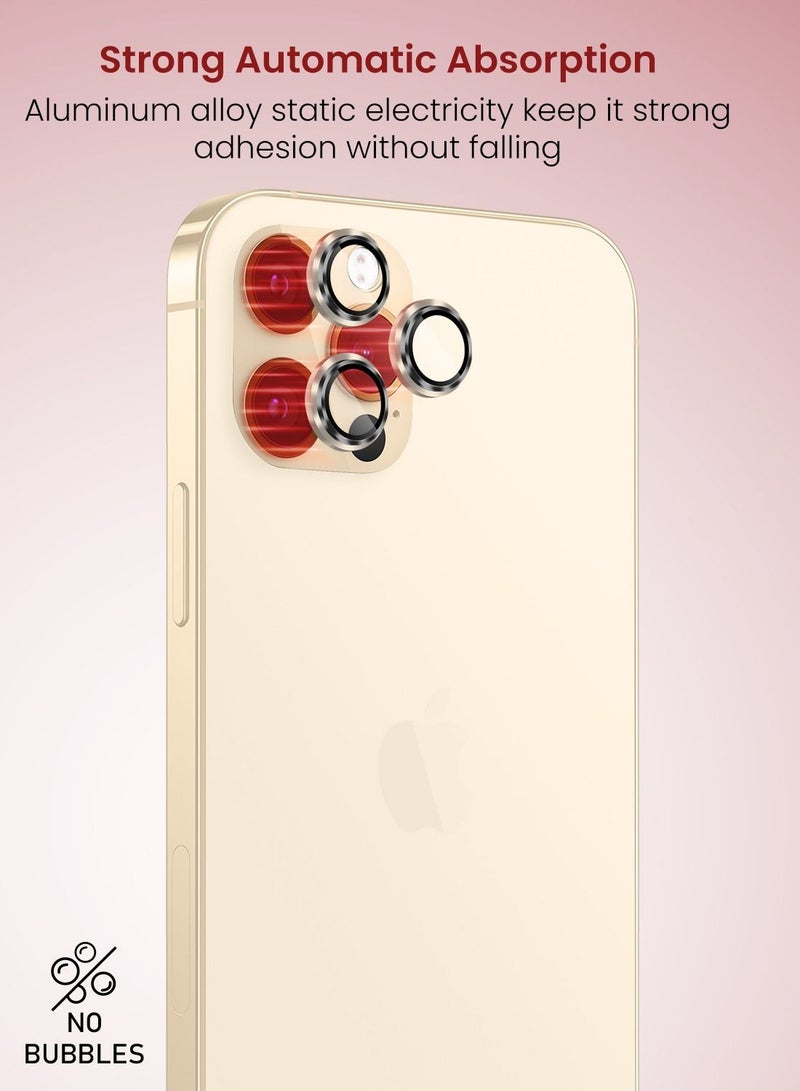 Moxedo Camera Lens Protector, 9H Tempered Glass, Aluminum Alloy Individual Ring Camera Cover Screen Protector Compatible for iPhone 12 Pro Max 6.7 inch - GOLD - Image 2