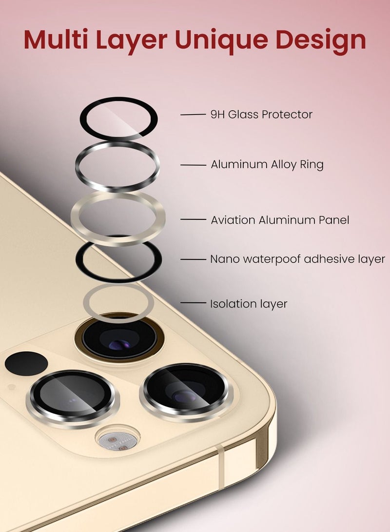 Moxedo Camera Lens Protector, 9H Tempered Glass, Aluminum Alloy Individual Ring Camera Cover Screen Protector Compatible for iPhone 12 Pro Max 6.7 inch - GOLD - Image 5