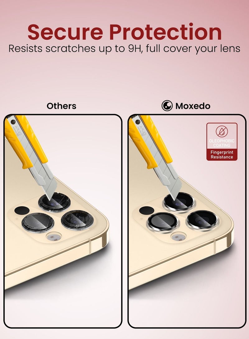 Moxedo Camera Lens Protector, 9H Tempered Glass, Aluminum Alloy Individual Ring Camera Cover Screen Protector Compatible for iPhone 12 Pro Max 6.7 inch - GOLD - Image 3