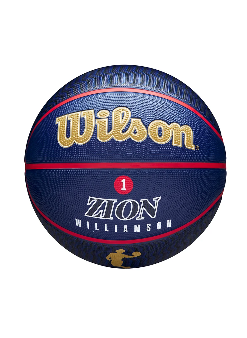 Wilson NBA Player Icon Outdoor Basketball - Zion - Size 7 for +12 years old and Adults - Blue/Gold