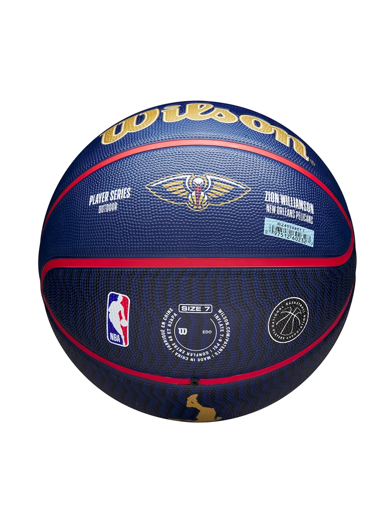 Wilson NBA Player Icon Outdoor Basketball - Zion - Size 7 for +12 years old and Adults - Blue/Gold