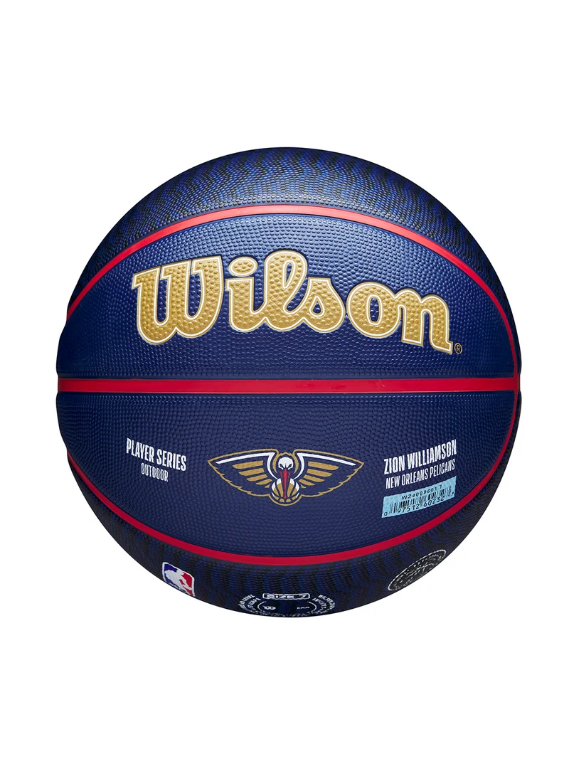 Wilson NBA Player Icon Outdoor Basketball - Zion - Size 7 for +12 years old and Adults - Blue/Gold