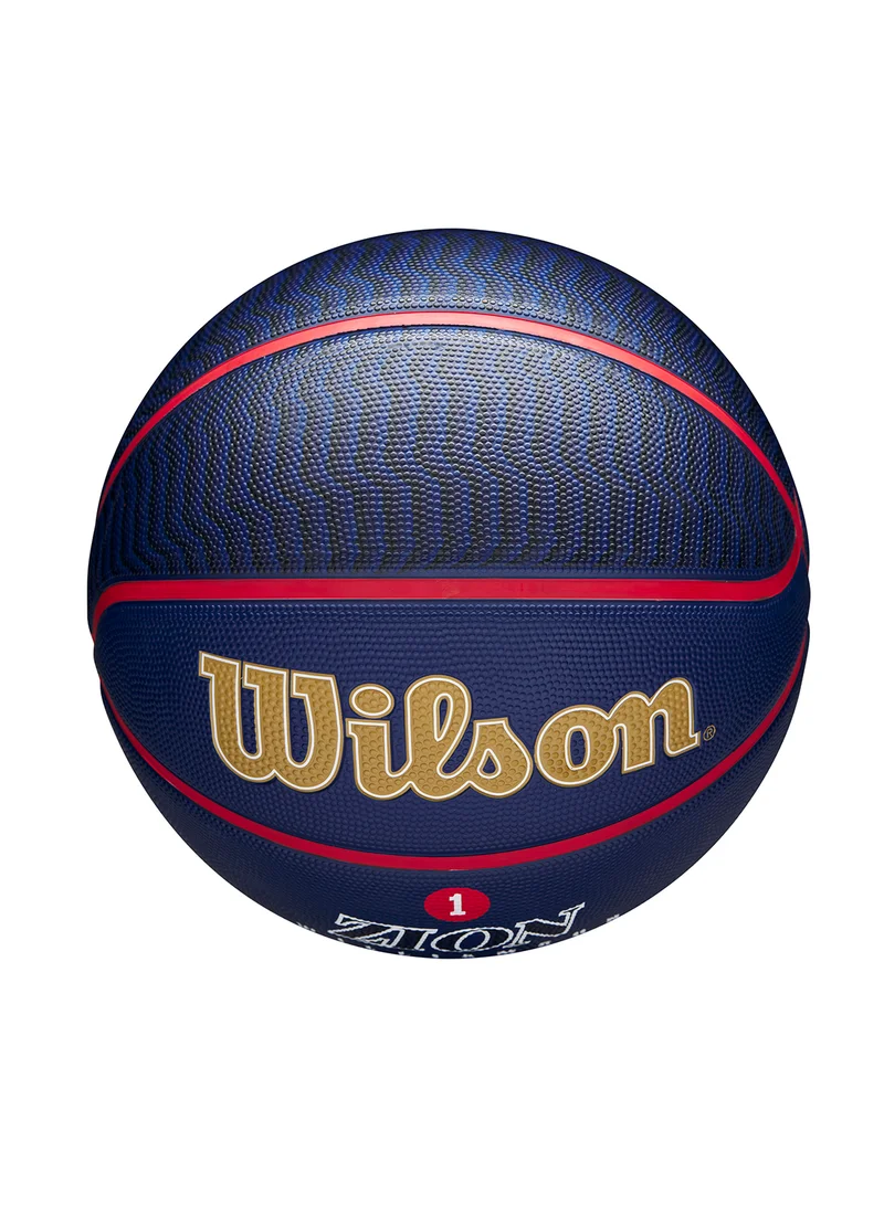 Wilson NBA Player Icon Outdoor Basketball - Zion - Size 7 for +12 years old and Adults - Blue/Gold