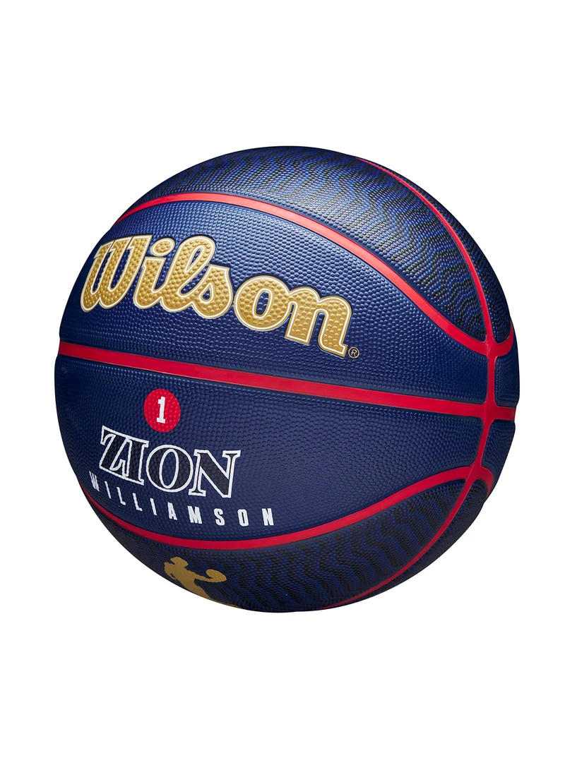 Wilson NBA Player Icon Outdoor Basketball - Zion - Size 7 for +12 years old and Adults - Blue/Gold