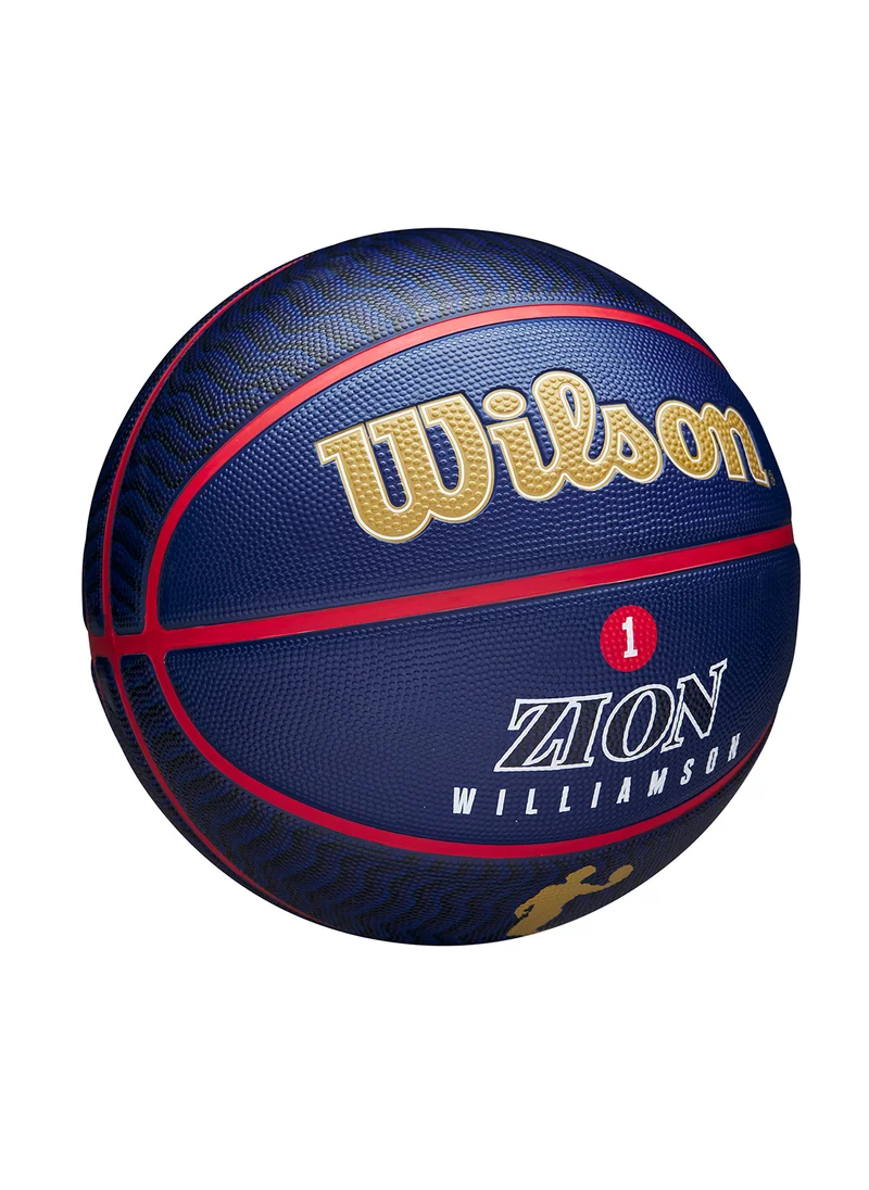 Wilson NBA Player Icon Outdoor Basketball - Zion - Size 7 for +12 years old and Adults - Blue/Gold