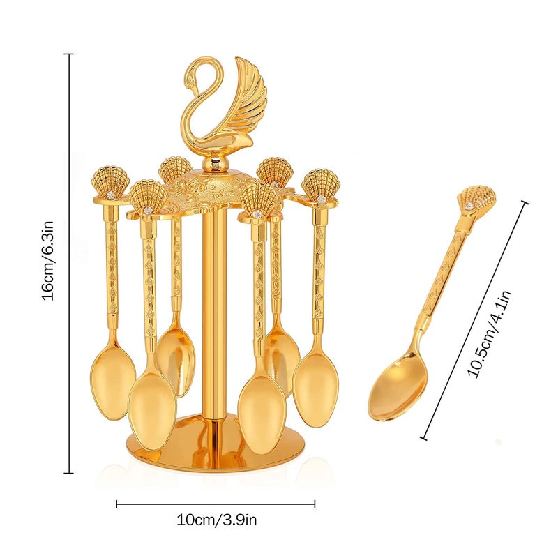 Flylin Decorative Swan Base Holder with 6 Spoons, Fancy Tea Spoons Coffee Dessert, Teaspoons, Jam Spoon for Fruit, Stirring, Mixing, Sugar, Ice Cream, Cake (Gold) - Image 3