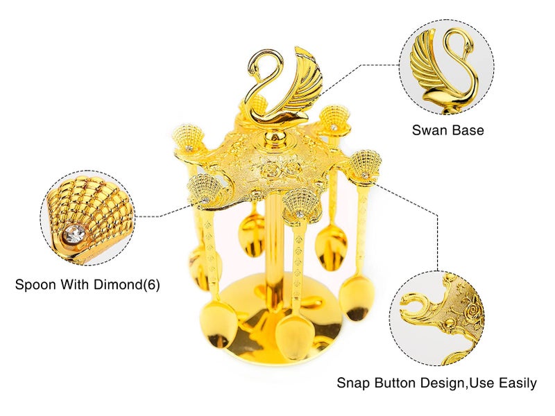 Flylin Decorative Swan Base Holder with 6 Spoons, Fancy Tea Spoons Coffee Dessert, Teaspoons, Jam Spoon for Fruit, Stirring, Mixing, Sugar, Ice Cream, Cake (Gold) - Image 5