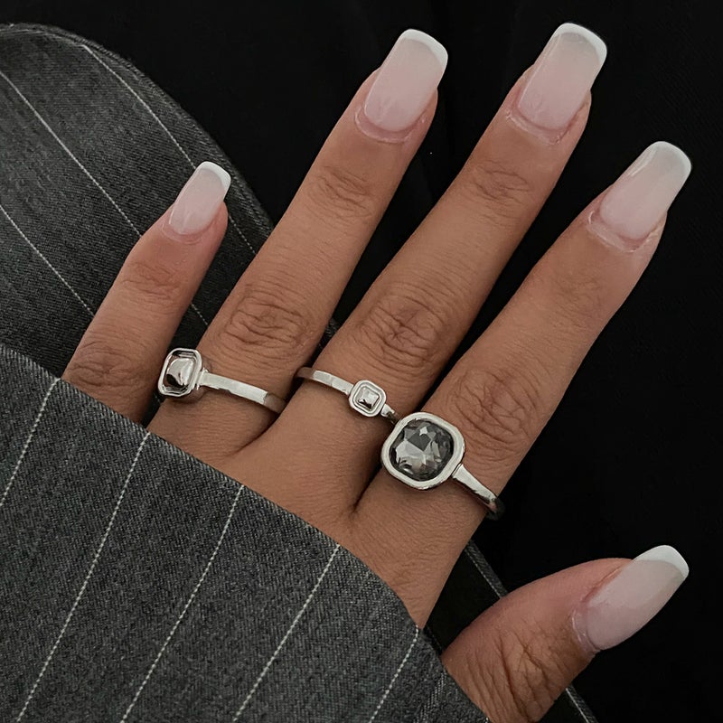 SHIXIN Luxury Acrylic Black Diamond Ring - Minimalist Geometric Square Design - Image 3