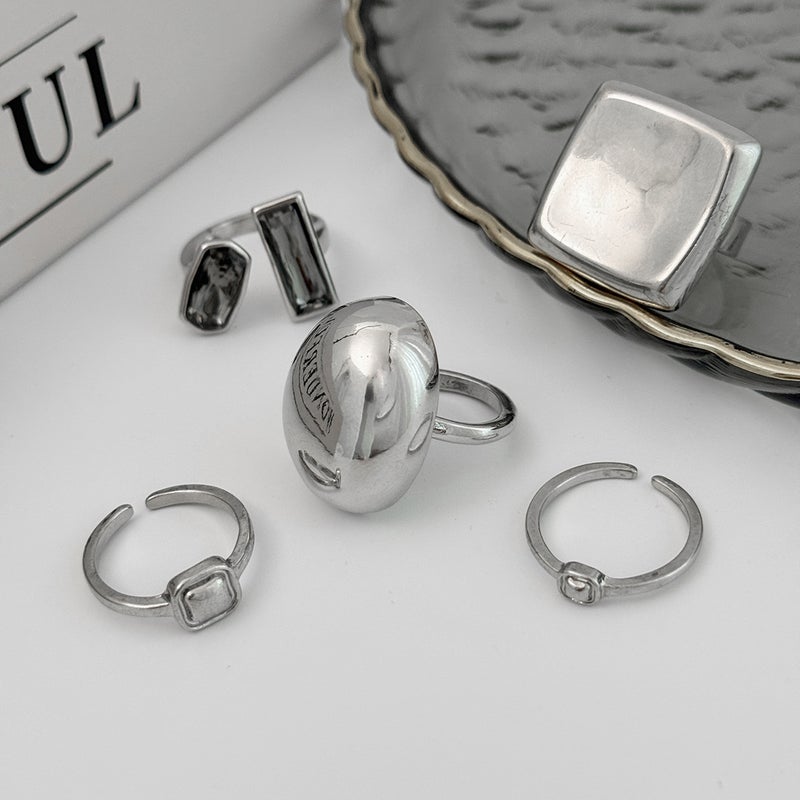 SHIXIN Luxury Acrylic Black Diamond Ring - Minimalist Geometric Square Design - Image 4