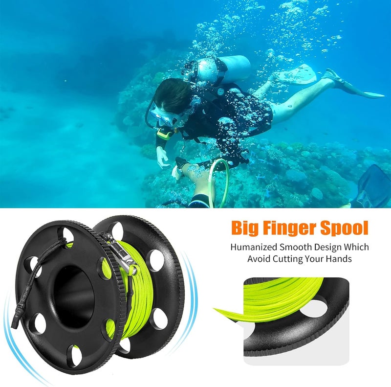 Pluzluce 100FT Scuba Diving Reel with Bolt Snap, Aluminum Alloy Finger Spool with Braided Nylon Line – Big Dive Reel for Scuba, Snorkeling, Spearfishing, Cave & Wreck Diving (Yellow Line Black Reel) - Image 3