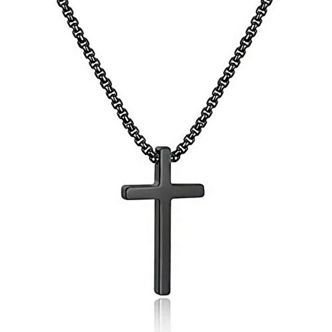 M MOOHAM Cross Necklace for Men & Teen Boys | Stainless Steel Cross Pendant Chain in Silver, Black Cross Pendant 1.2"x0.7", Gold | 16-30 Inch Adjustable Length | Religious Jewelry Gift