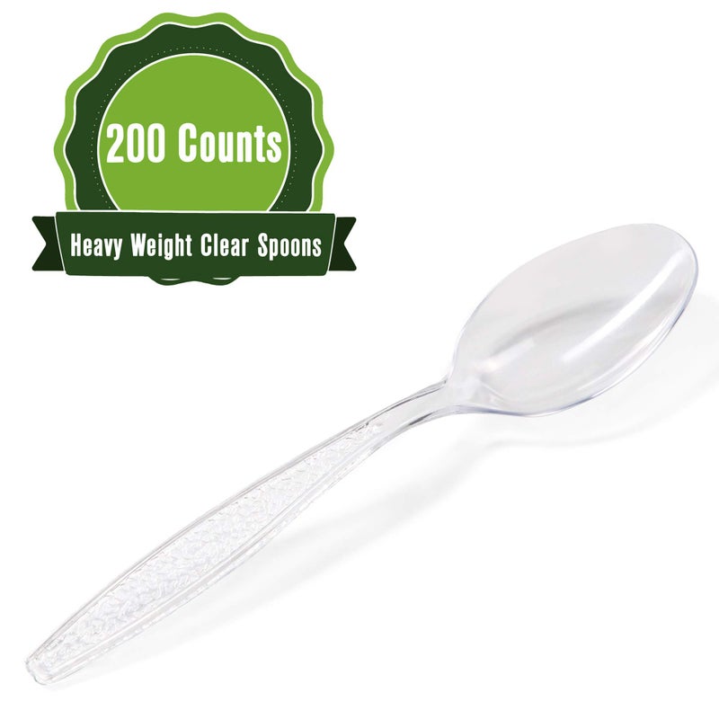 SafeWare Clear Plastic Spoons 200 Counts  Heavy Duty  Disposable Utensil Silverware for Party  BBQ  Picnic  Family  Office  Restaurant - Image 2