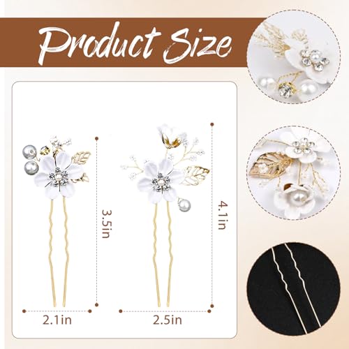 TecoKart® Bridal Flower Pins for Women, 6PCS White Floral Hair Pins, Elegant Hair Accessories for Women Wedding, Flower Hair Accessories for Woman Bridal Look - Image 2