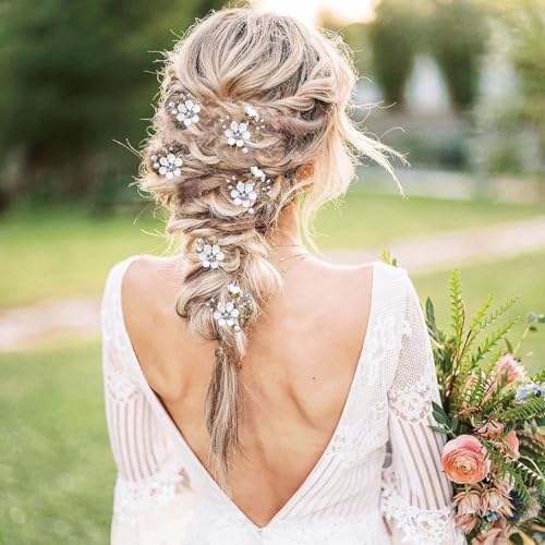 TecoKart® Bridal Flower Pins for Women, 6PCS White Floral Hair Pins, Elegant Hair Accessories for Women Wedding, Flower Hair Accessories for Woman Bridal Look - Image 3