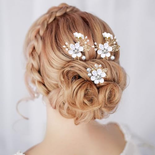 TecoKart® Bridal Flower Pins for Women, 6PCS White Floral Hair Pins, Elegant Hair Accessories for Women Wedding, Flower Hair Accessories for Woman Bridal Look - Image 4