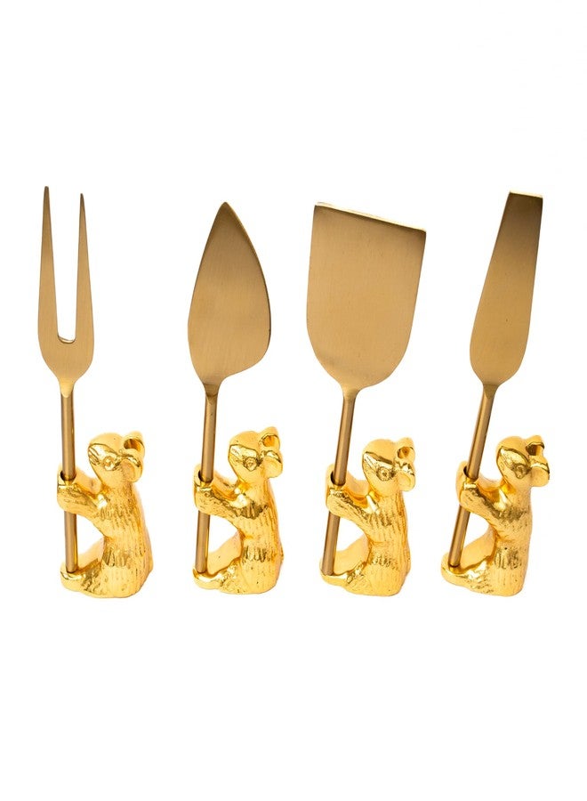 PRET HOMES Cheese Server Set of 4 | Stainless Steel & German Brass | Elegant Golden Finish | Perfect for Serving Cheese, Appetizers, and Snacks - Image 3