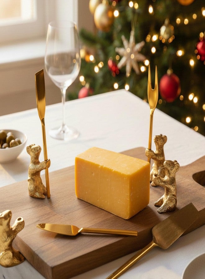 PRET HOMES Cheese Server Set of 4 | Stainless Steel & German Brass | Elegant Golden Finish | Perfect for Serving Cheese, Appetizers, and Snacks - Image 1