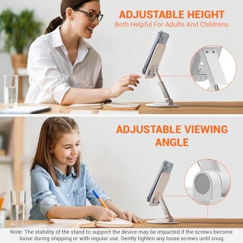 Tukzer Foldable Tablet Stand Mobile Holder with 360° Swivel Base| Multilevel Angle & Height Adjustment|Solid Structure, Sturdy & Heavy Metal Base| for Up to 12 Inch Screen Devices, iPad iPhone (White) - Image 3