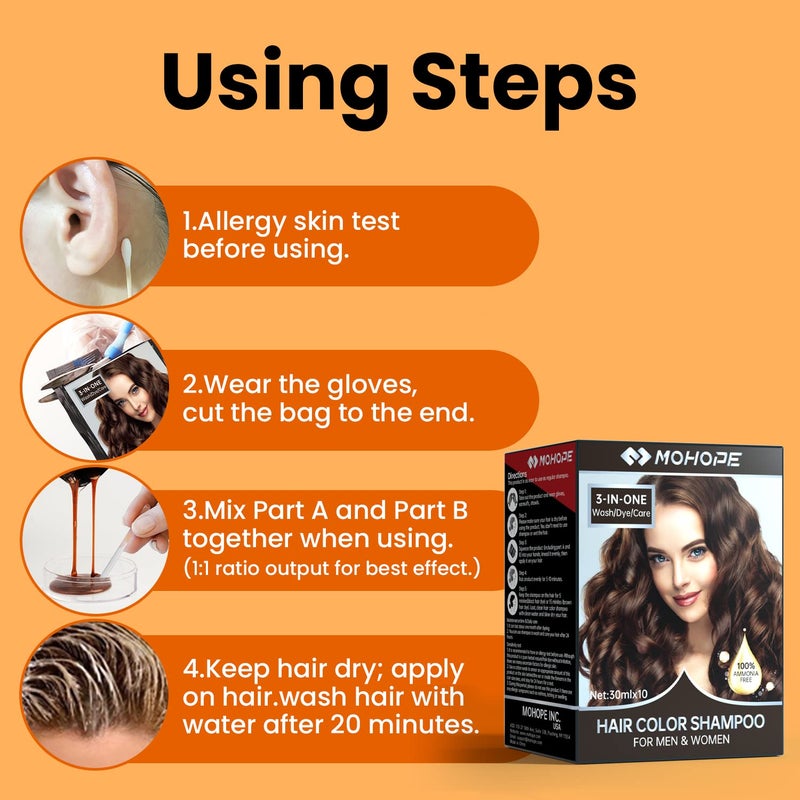 MOHOPE Black Shampoo for Grey Hair 30ml x 10Pcs | Revolutionary Instant Hair Dye | Semi Permanent Magically Only 10 Minutes Last 30 Days | Safe Natural Ingredients - Image 3